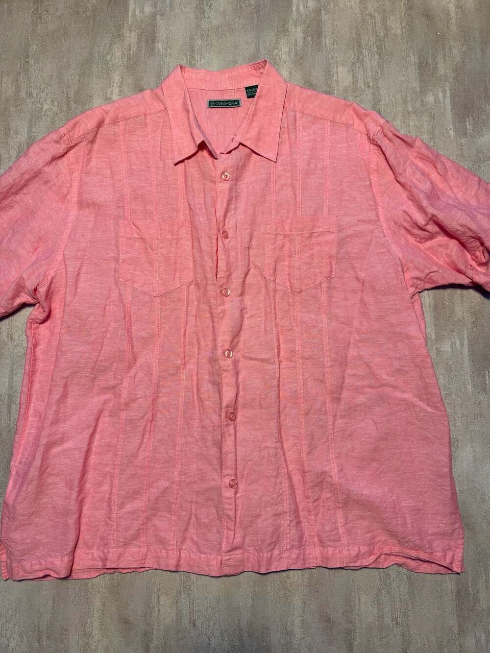 Cubavera Linen Blend Short Sleeve Shirt Pink XXL. Beachwear